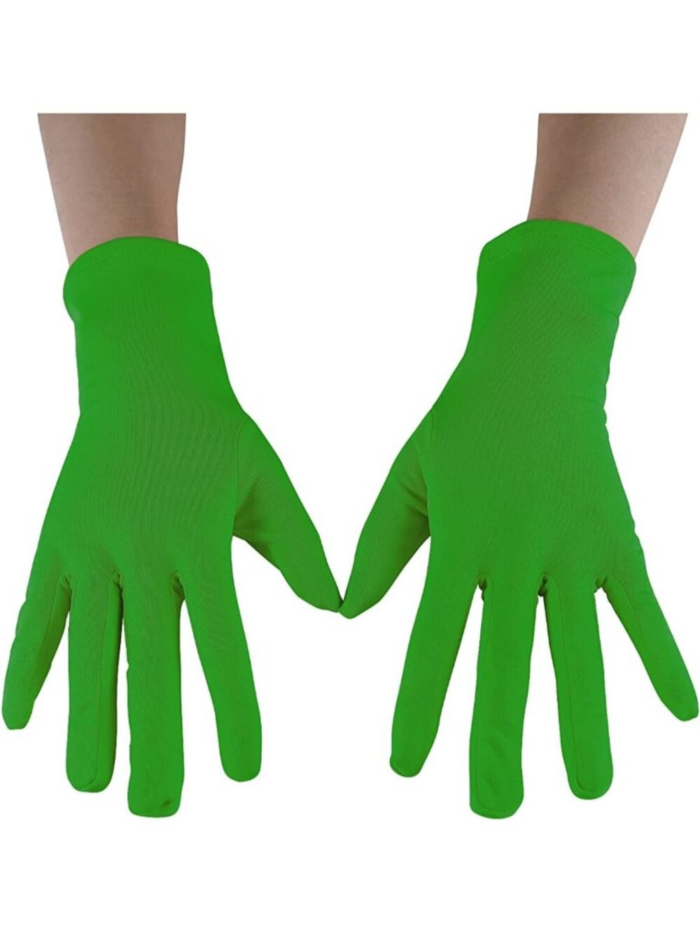Women's Green Full Finger Pull On Wrist Length Cuff Cotton Hand Liner Gloves